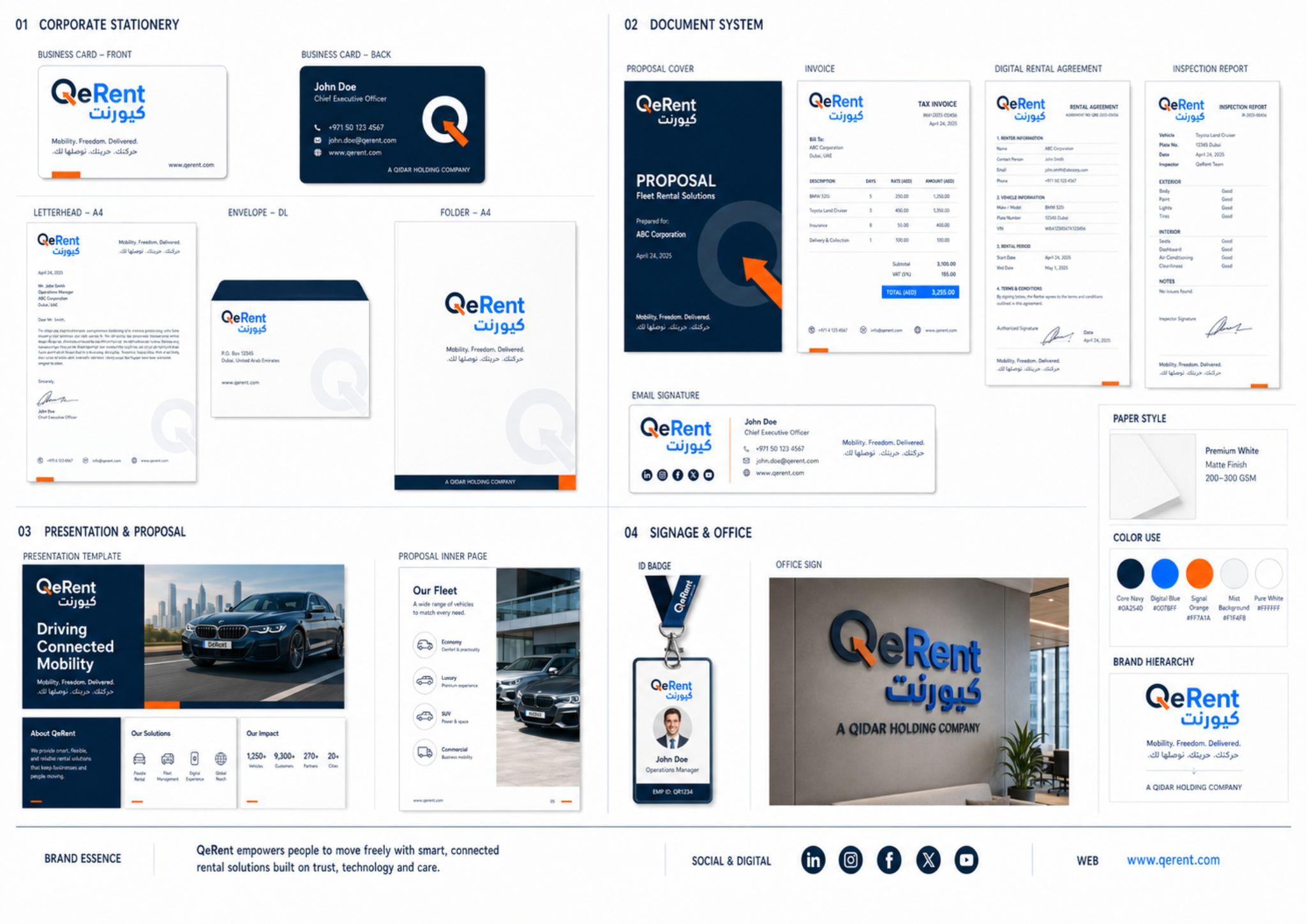 QeRent Corporate Stationery brand board